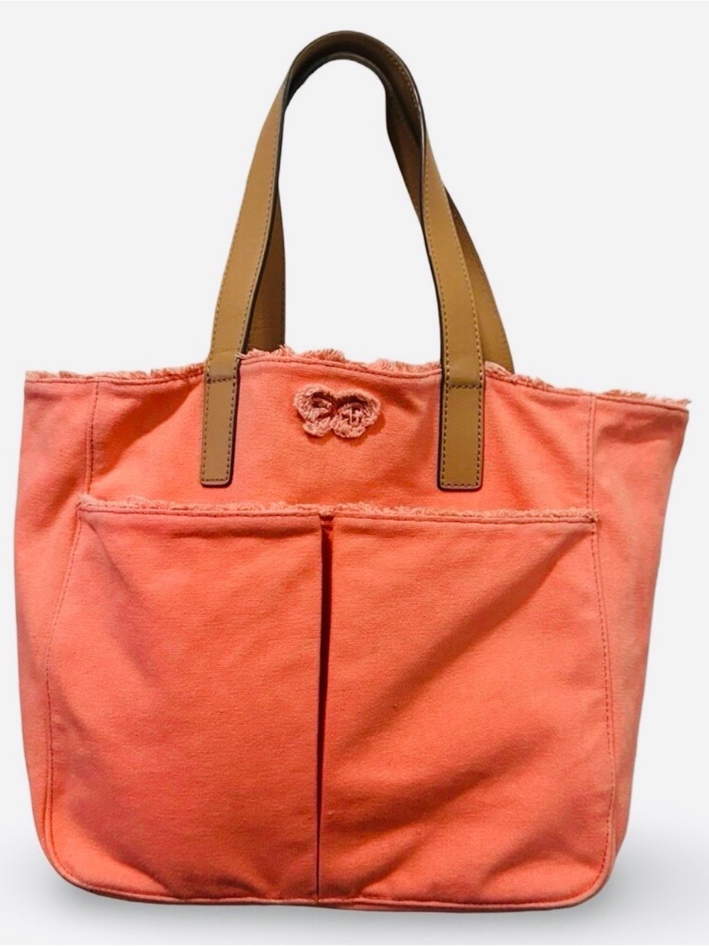Anya Hindmarch London 🎀 designer coral orange canvas fabric tote bag
